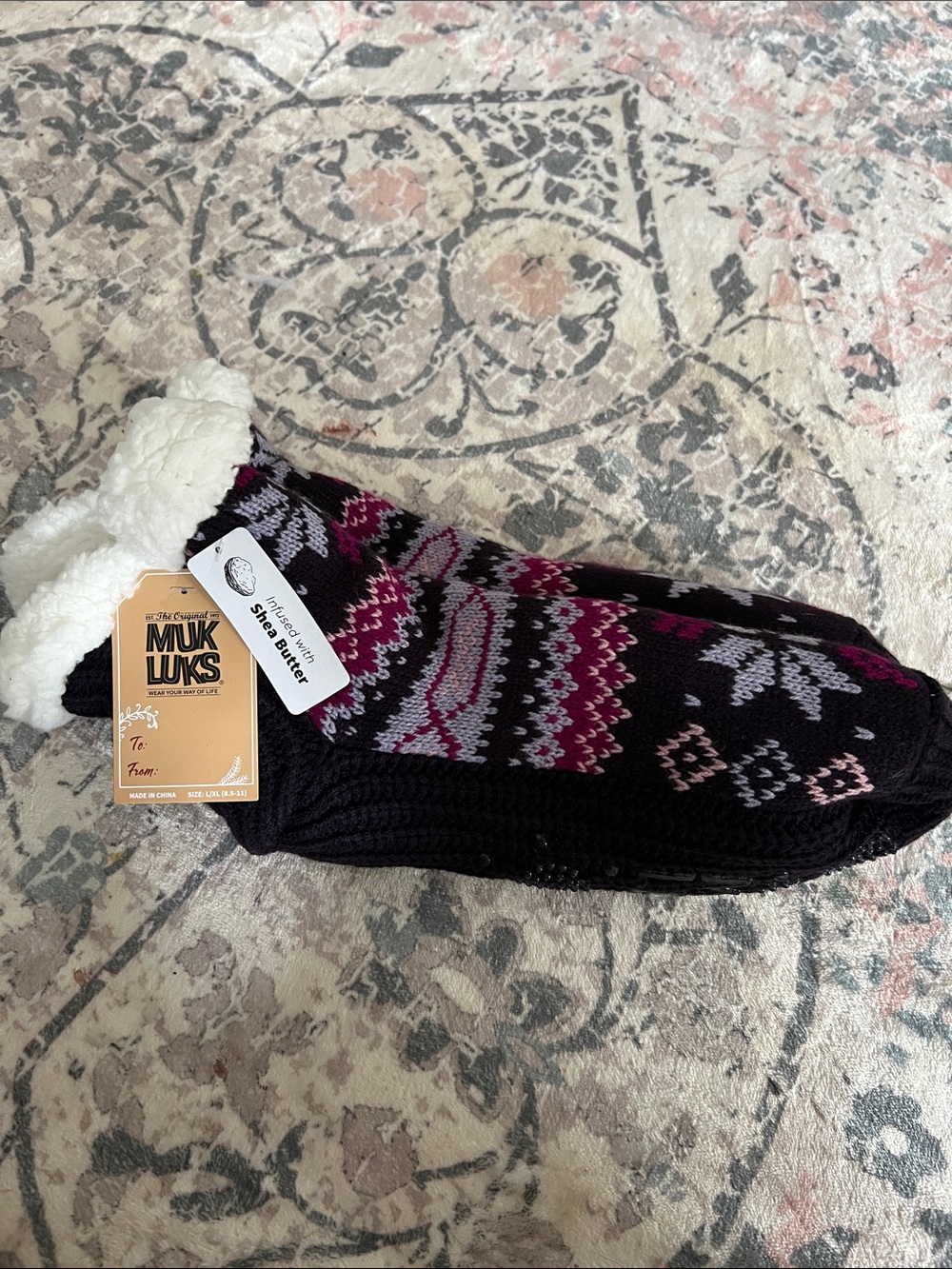 Muk Luks slipper Socks with Purple and Pink pattern